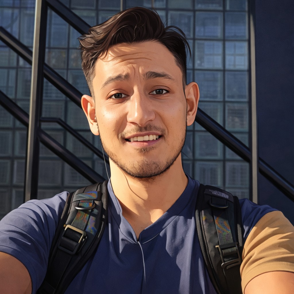 Portrait of Badoui Minaise in front of a modern glass building.